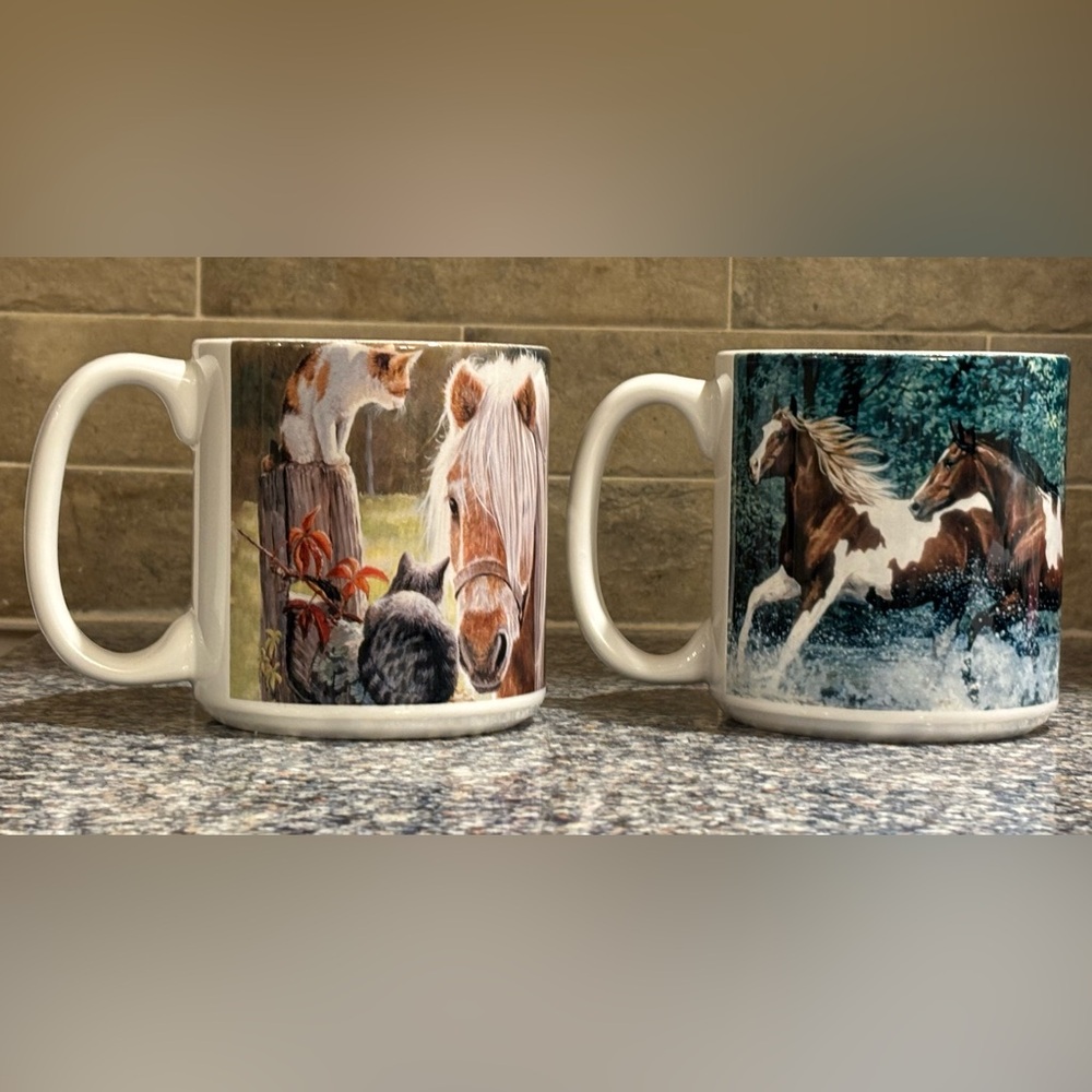 Horse-Themed Ceramic Mugs - Set of 2